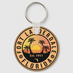 Fort Lauderdale Florida Beach Retro Sunset 60s Key Ring