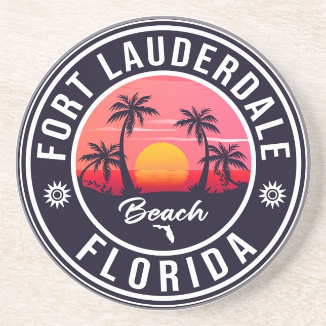 Fort Lauderdale Florida Beach Retro Tropical 60s Coaster (Front)