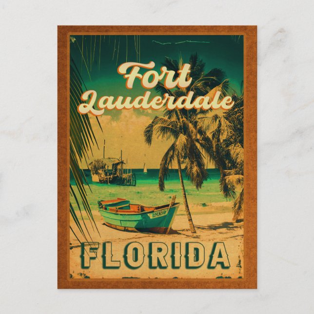 Fort Lauderdale Florida Beach Retro Tropical 60s Postcard (Front)