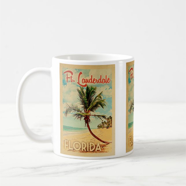 Fort Lauderdale Florida Palm Tree Beach Vintage Coffee Mug (Left)