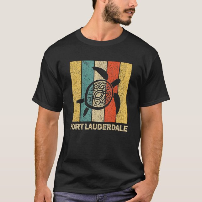 Fort Lauderdale Florida Retro 80s Tribal Sea Turtl T-Shirt (Front)
