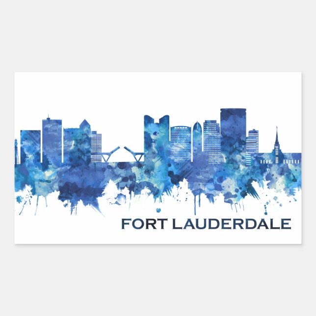 Fort Lauderdale Florida Skyline Blue Rectangular Sticker (Front)