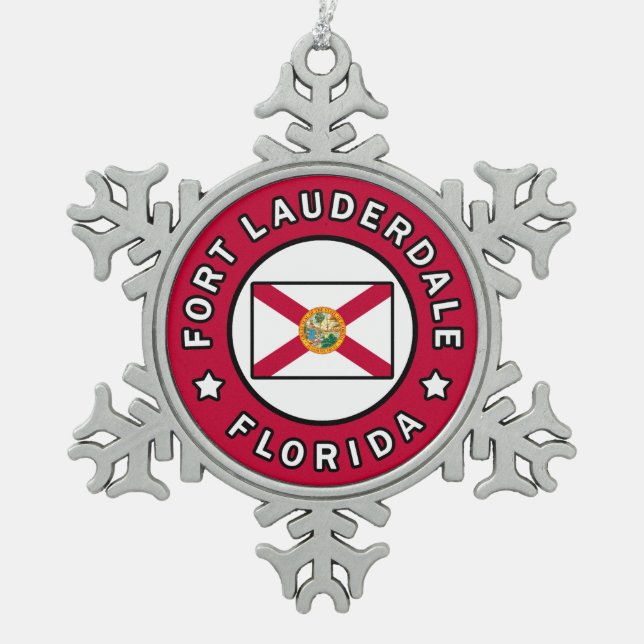 Fort Lauderdale Florida Snowflake Pewter Christmas Ornament (Front)
