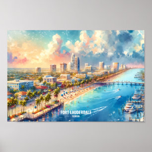 Fort Lauderdale Florida Travel Places watercolor Poster