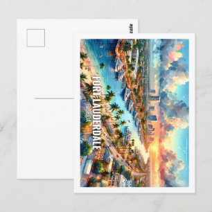 Fort Lauderdale Florida US Famous Place watercolor Postcard