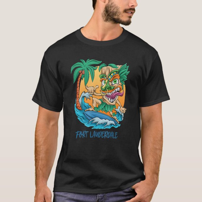 Fort Lauderdale Florida Vacation Surfing Tiki Man  T-Shirt (Front)