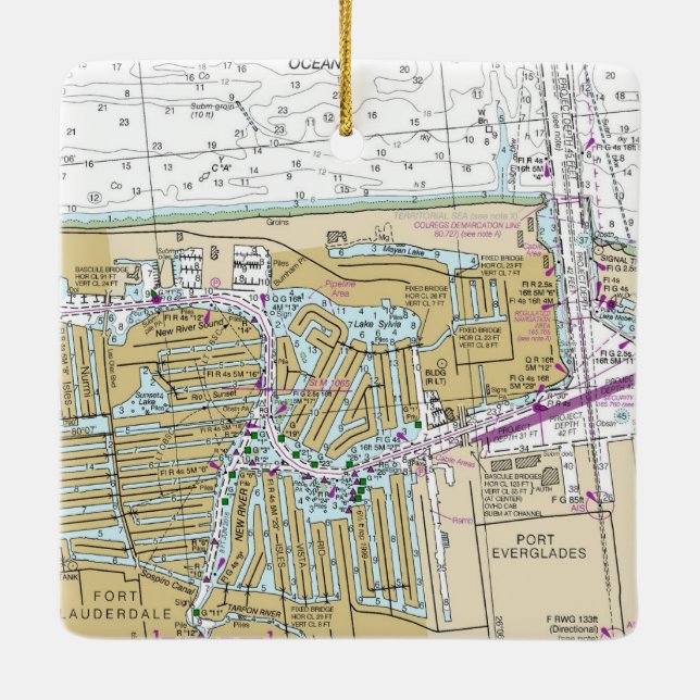 Fort Lauderdale Nautical Chart Ceramic Ornament (Back)