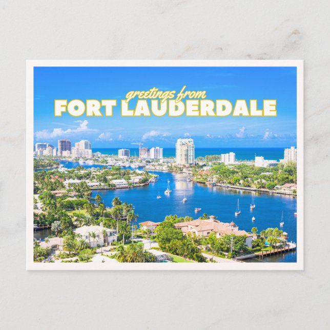Fort Lauderdale Retro Florida Aerial Boat View Postcard (Front)