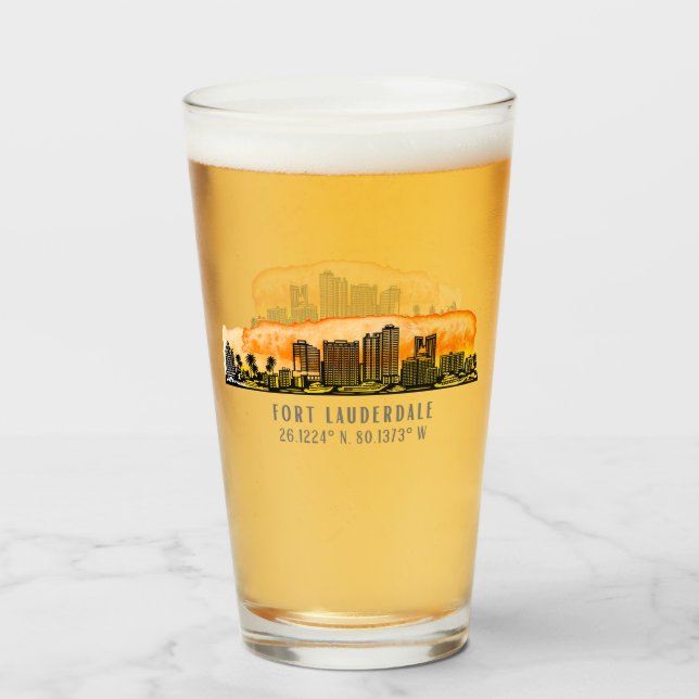 Fort Lauderdale Skyline & Coordinates  Glass (Back Filled)