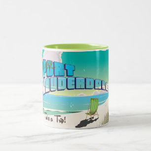 Fort Lauderdale vintage travel poster Two-Tone Coffee Mug
