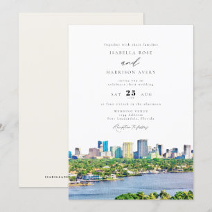 FORT LAUDERDALE Watercolor Skyline Wedding Invitation