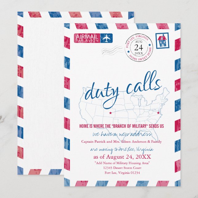 Fort Lee Virginia Military Moving Announcement (Front/Back)