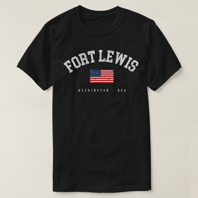 Fort Lewis WA Retro American Flag USA City Name  T-Shirt (Design Front)