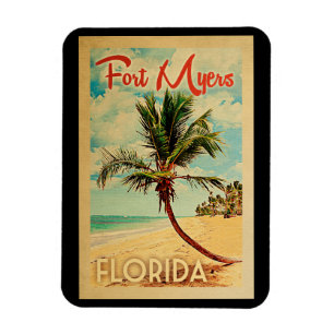 Fort Meyers Florida Palm Tree Beach Vintage Travel Magnet