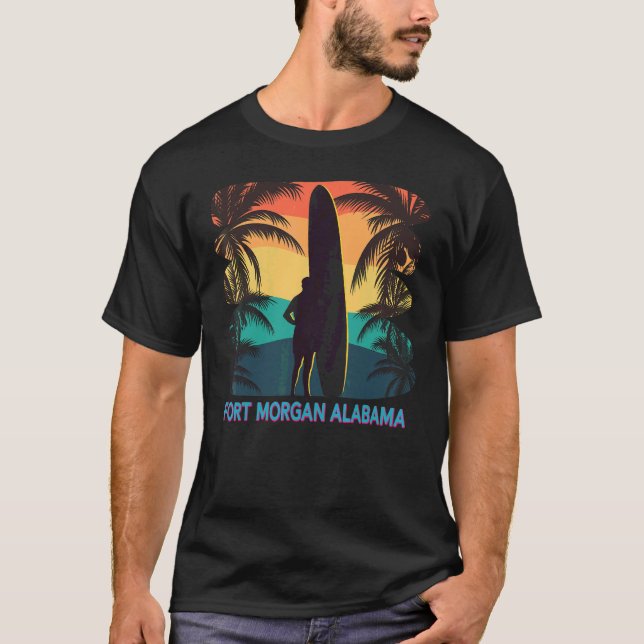 Fort Morgan Alabama Al Palm Tree Surfboard Surfer  T-Shirt (Front)