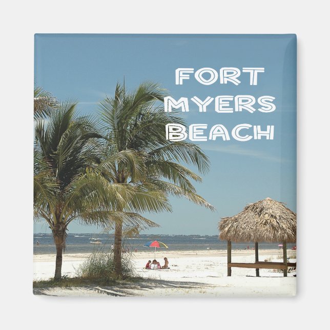 Fort Myers Beach Florida beach scene with palms Magnet (Front)