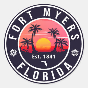 Fort Myers Beach Florida Retro Sunset Souvenirs Classic Round Sticker
