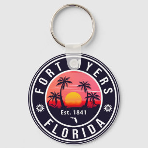 Fort Myers Beach Florida Retro Sunset Souvenirs Key Ring
