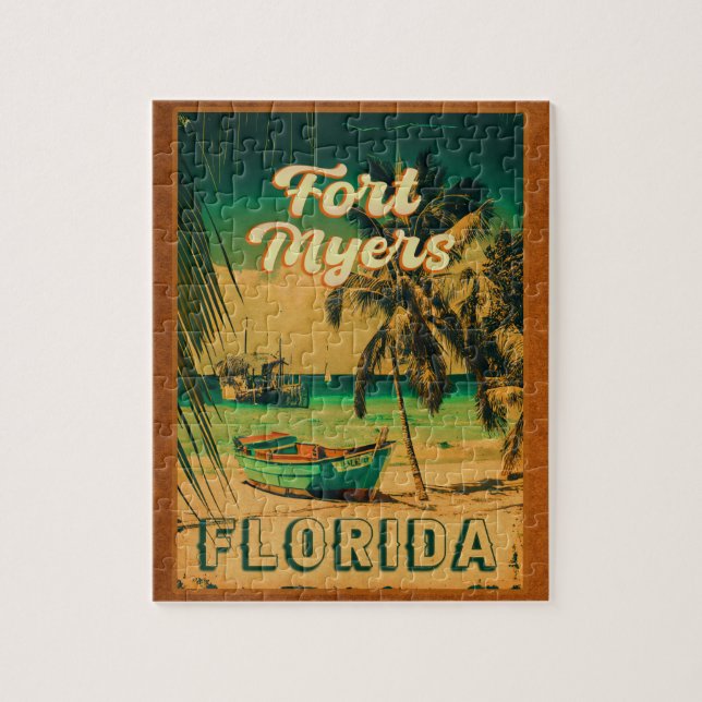 Fort Myers Beach Retro Florida Retro Souvenir 80s Jigsaw Puzzle (Vertical)