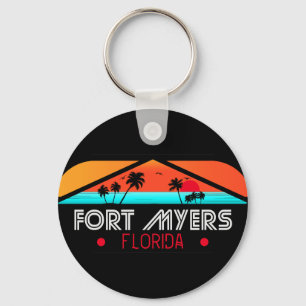 Fort Myers Beach Retro - Florida Retro Sunset Key Ring