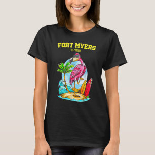 Fort Myers Flamingo Ocean Wave Surfboard T-Shirt