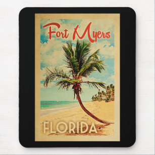 Fort Myers Florida Palm Tree Beach Vintage Travel Mouse Mat