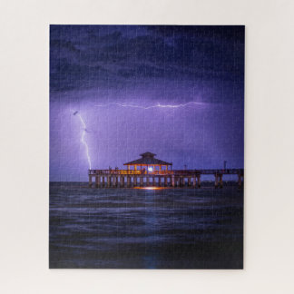 Fort Myers Pier Lightning Jigsaw Puzzle