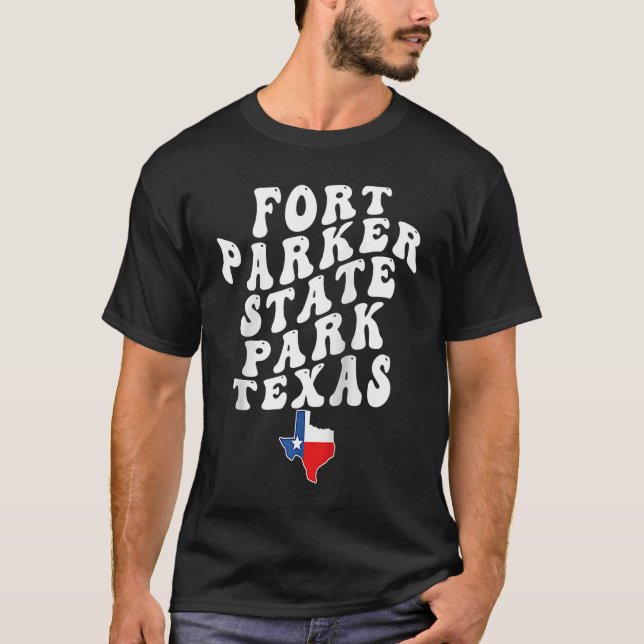 Fort Parker State Park Texas TX Retro Wavy Vacatio T-Shirt (Front)