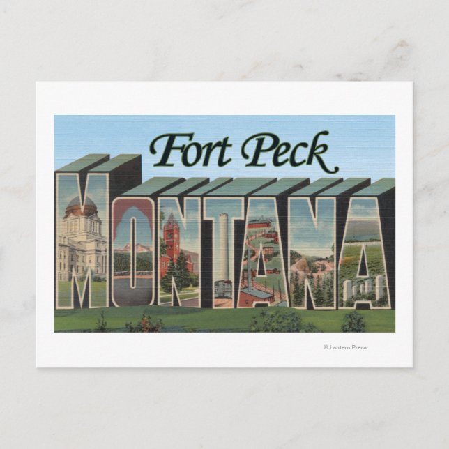 Fort Peck, Montana - Large Letter Scenes Postcard (Front)
