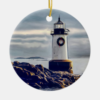 Fort Pickering Light at Christmas Ceramic Tree Decoration