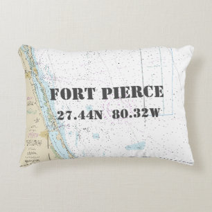 Fort Pierce FL Nautical Chart Latitude Longitude Decorative Cushion