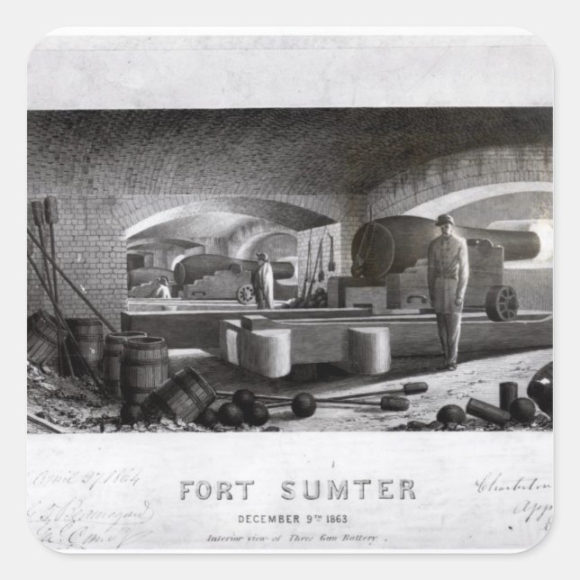 Fort Sumter, Interior View of Three Gun Battery Square Sticker (Front)