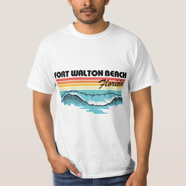Fort Walton Beach Family Vacation Retro Waves T-Shirt (Front)