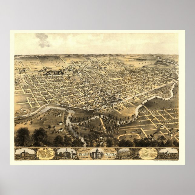 Fort Wayne, IN Panoramic Map - 1868 Poster (Front)