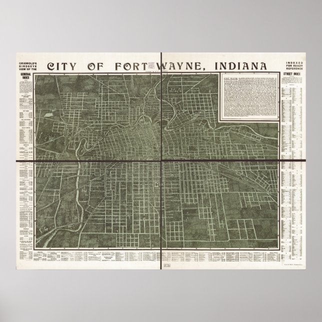Fort Wayne Indiana 1907 Antique Panoramic Map Poster (Front)