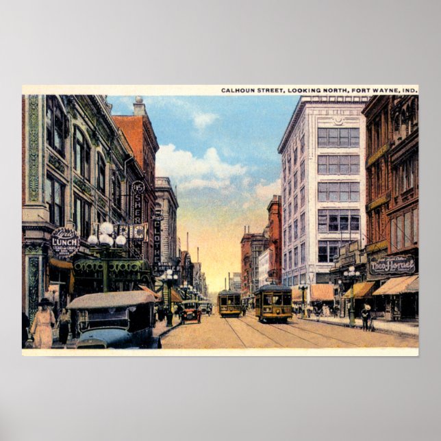 Fort Wayne, Indiana Calhoun Street 1920 Poster (Front)