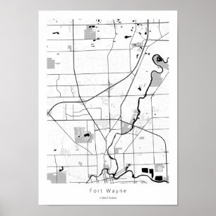 Fort Wayne Indiana Modern Minimal Simple Map Poster