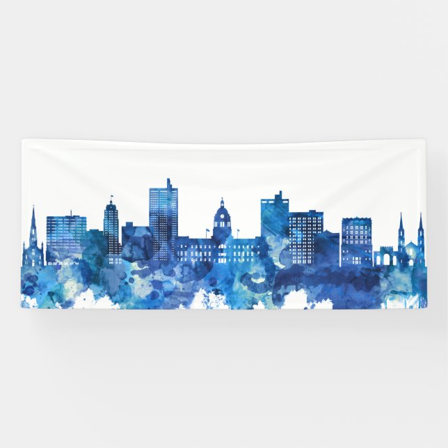 Fort Wayne Indiana Skyline Blue Banner (Horizontal)