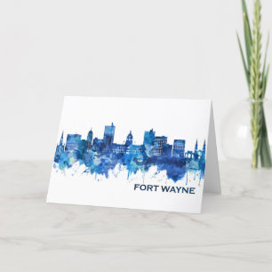 Fort Wayne Indiana Skyline Blue Holiday Card