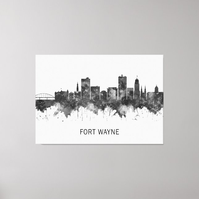 Fort Wayne Indiana Skyline BW Canvas Print (Front)