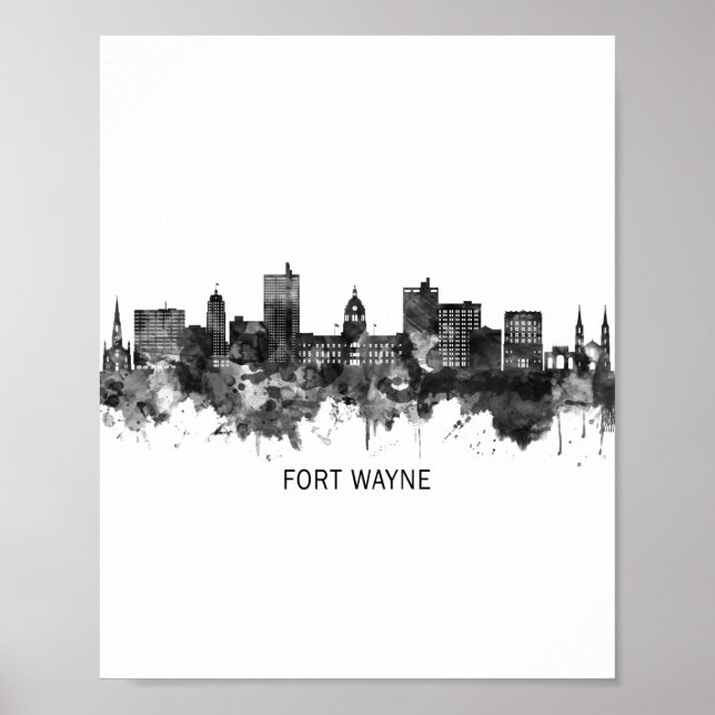 Fort Wayne Indiana Skyline BW Poster (Front)