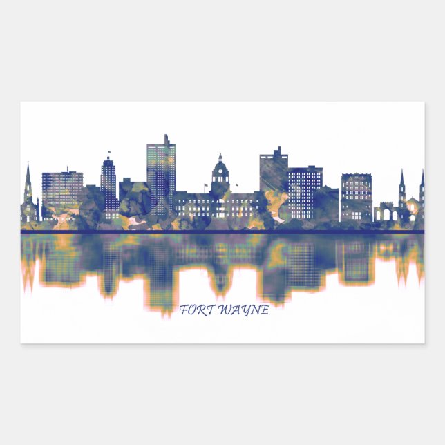 Fort Wayne Skyline Rectangular Sticker (Front)