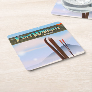 Fort William Scotland ski. Square Paper Coaster