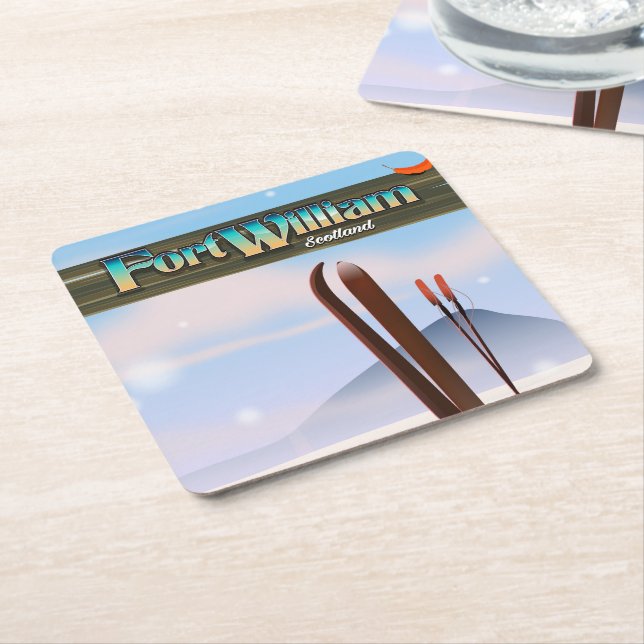 Fort William Scotland ski. Square Paper Coaster (Angled)