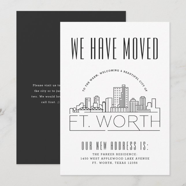 Fort Worth Moving Announcement | Stylised Skyline (Front/Back)
