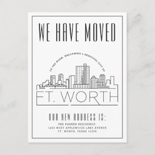 Fort Worth Moving Announcement   Stylised Skyline  Postcard