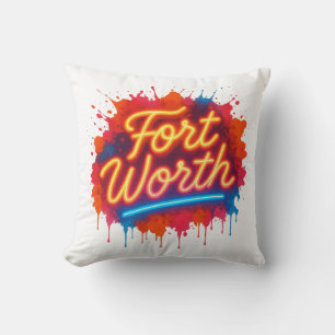 Fort Worth neon street-art splash design Cushion