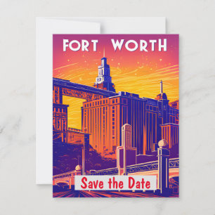 Fort Worth Save the Date, Colourful Postcard