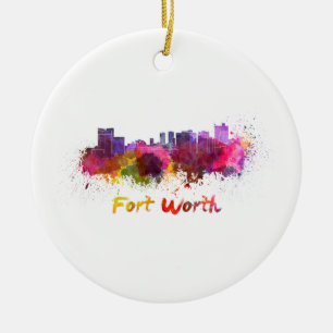Fort Worth skyline in watercolor Ceramic Tree Decoration