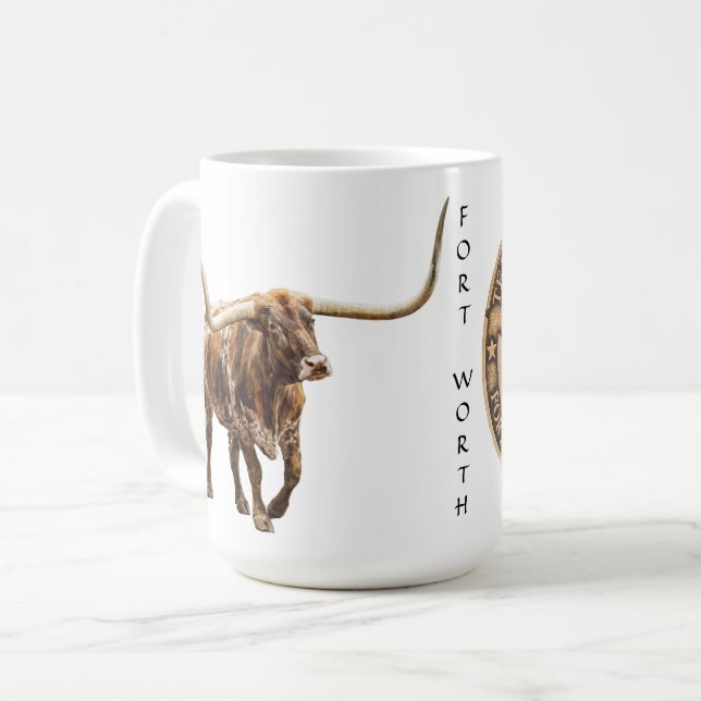 Fort Worth Stock Yards Texas Graphic on white, Mug (Front Left)